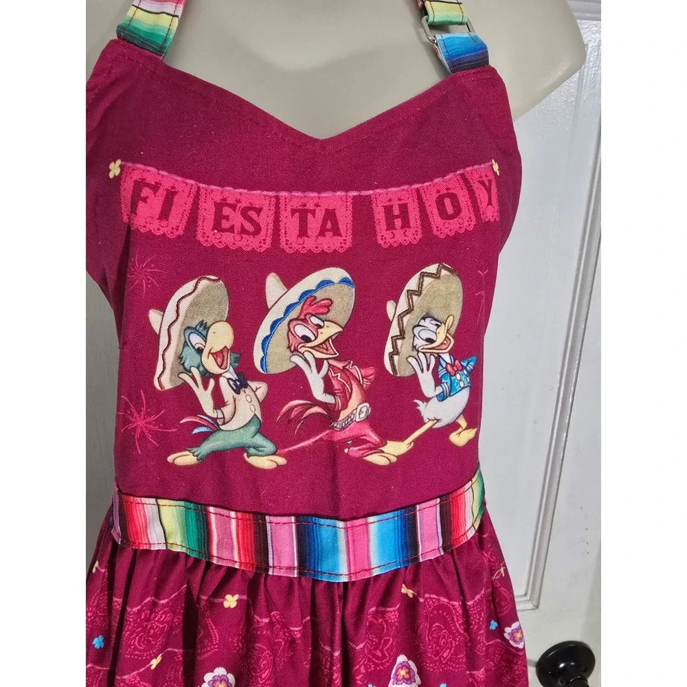 Disney Parks Three Caballeros Fiesta Hoy Apron Donald Duck Jose Panchito Pink OS